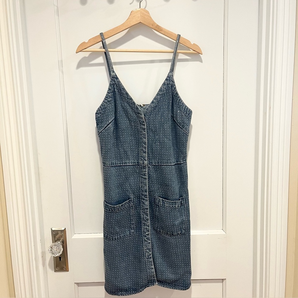 NWOT Young, Fabulous, and Broke Denim Rhinestone Mini Dress Small